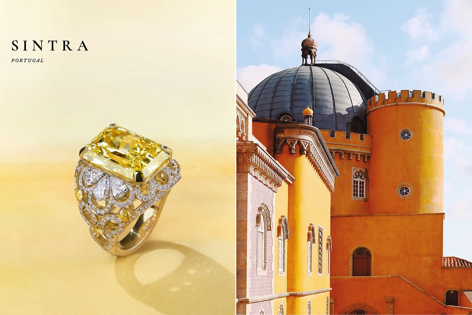 Boodles Sintra ring with a 17 carat yellow diamond from the ‘Around the World in 16 Days’ High Jewellery collection, inspired by the town in north-west Lisbon, Portugal 