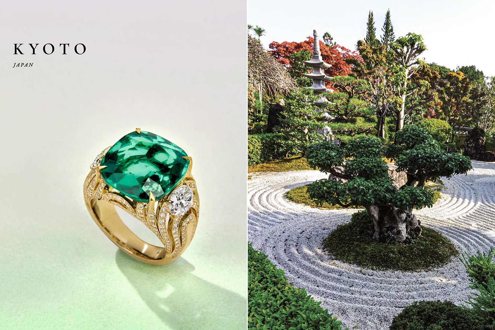  Boodles Kyoto emerald and diamond ring from the ‘Around the World in 16 Days’ High Jewellery collection, inspired by the karesansui rock gardens of Kyoto, Japan