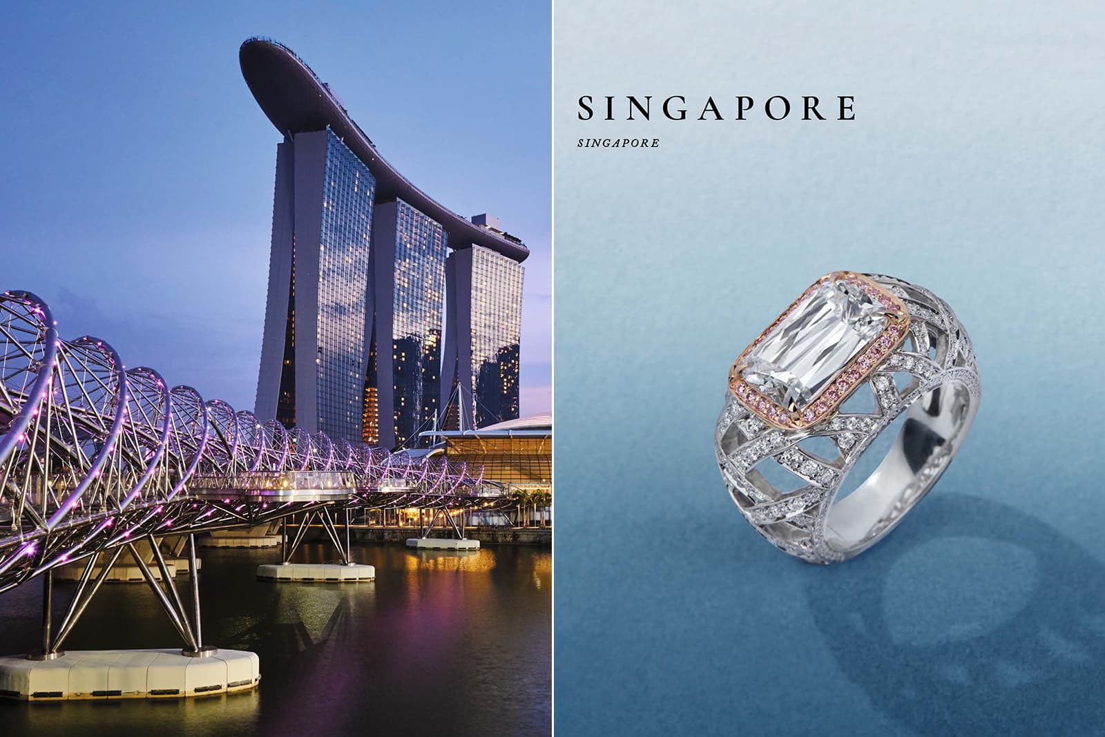  Boodles Singapore ring with a 3.5 carat Ashoka-cut diamond from the ‘Around the World in 16 Days’ High Jewellery collection, inspired by the architecture of Marina Bay, Singapore