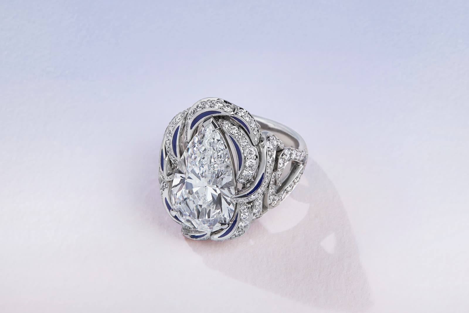  Boodles Sydney pear-shaped diamond ring approx. seven carats from the ‘Around the World in 16 Days’ High Jewellery collection, inspired by the Sydney Opera House in Sydney, Australia 