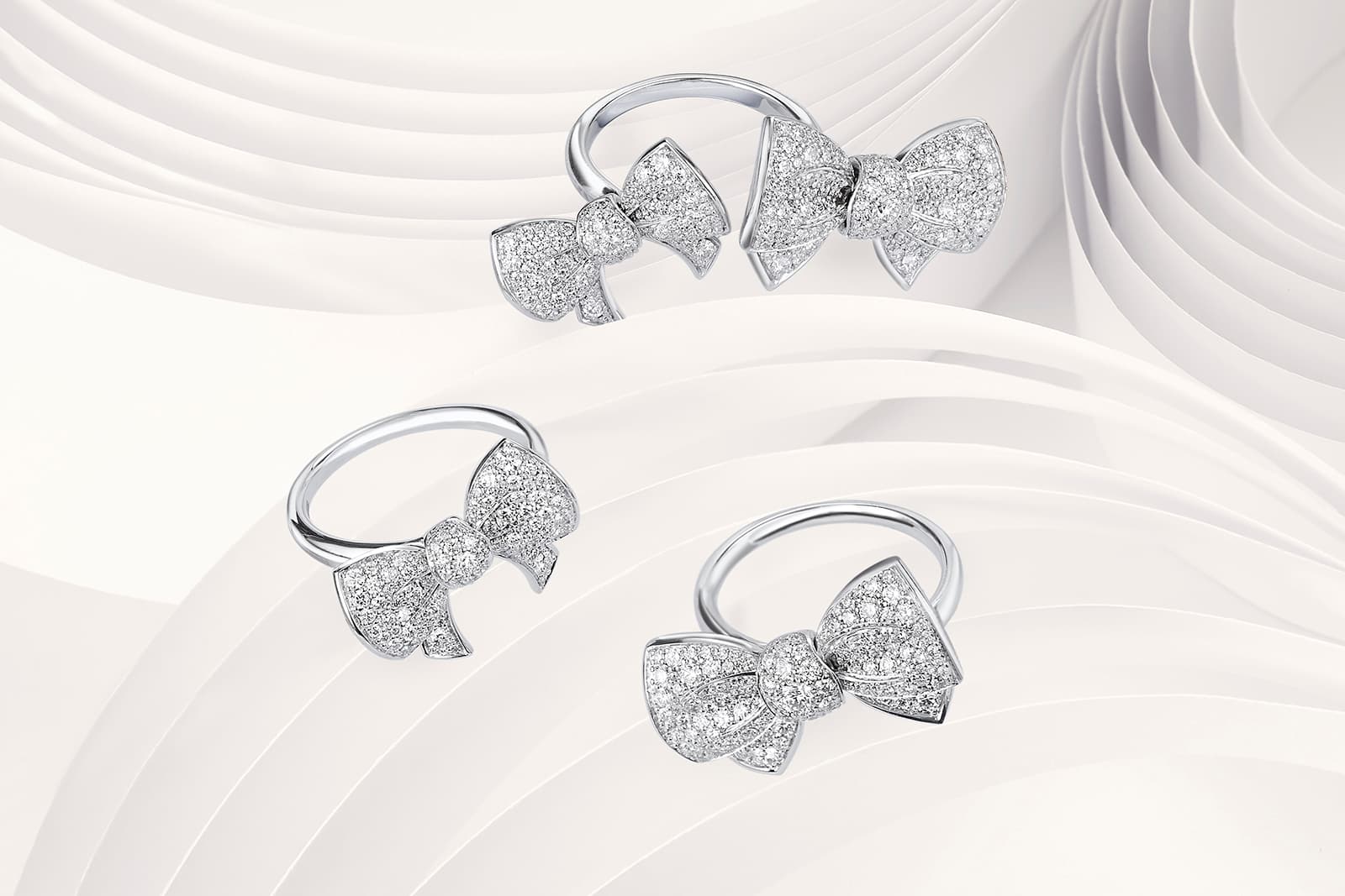  A trio of David Morris Beaux rings with pavé diamonds in white gold 