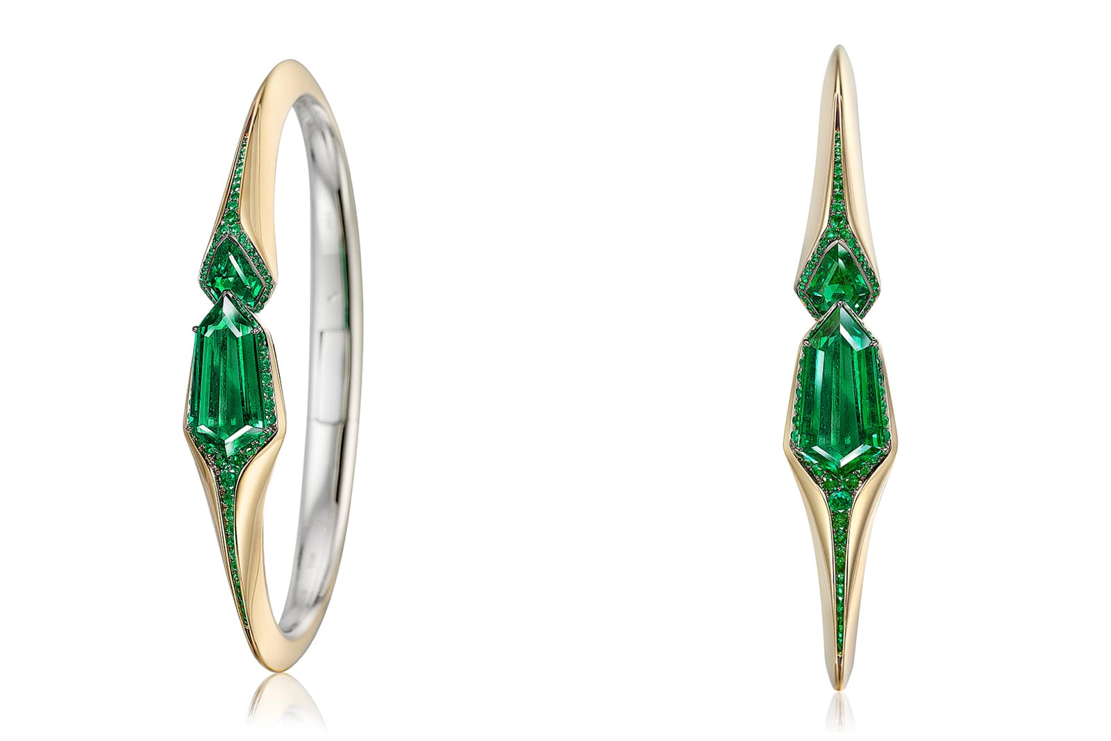  FORMS MUSE bangle with a 3.97 carat shield-shaped Colombian emerald and a further 0.48 carats of Colombian emeralds 