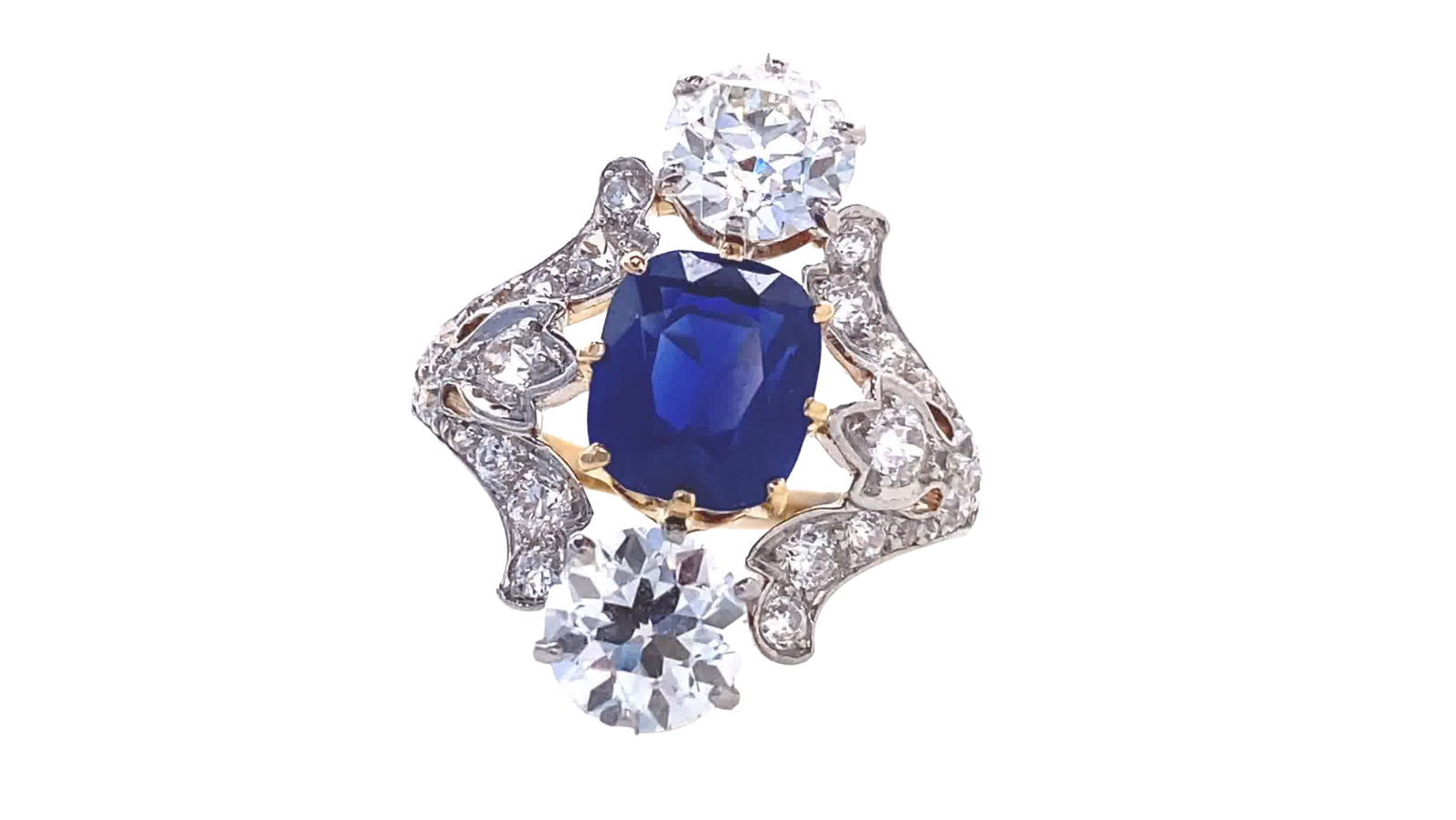  Antique Tiffany & Co. 4.33 Carat Kashmir Sapphire No Heat Diamond Gold Ring