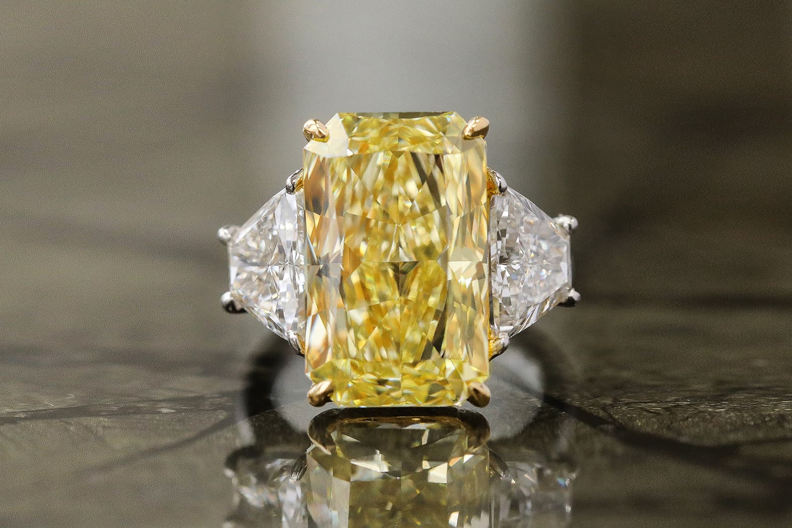 IceRock Diamonds yellow diamond ring with colourless diamond side stones 