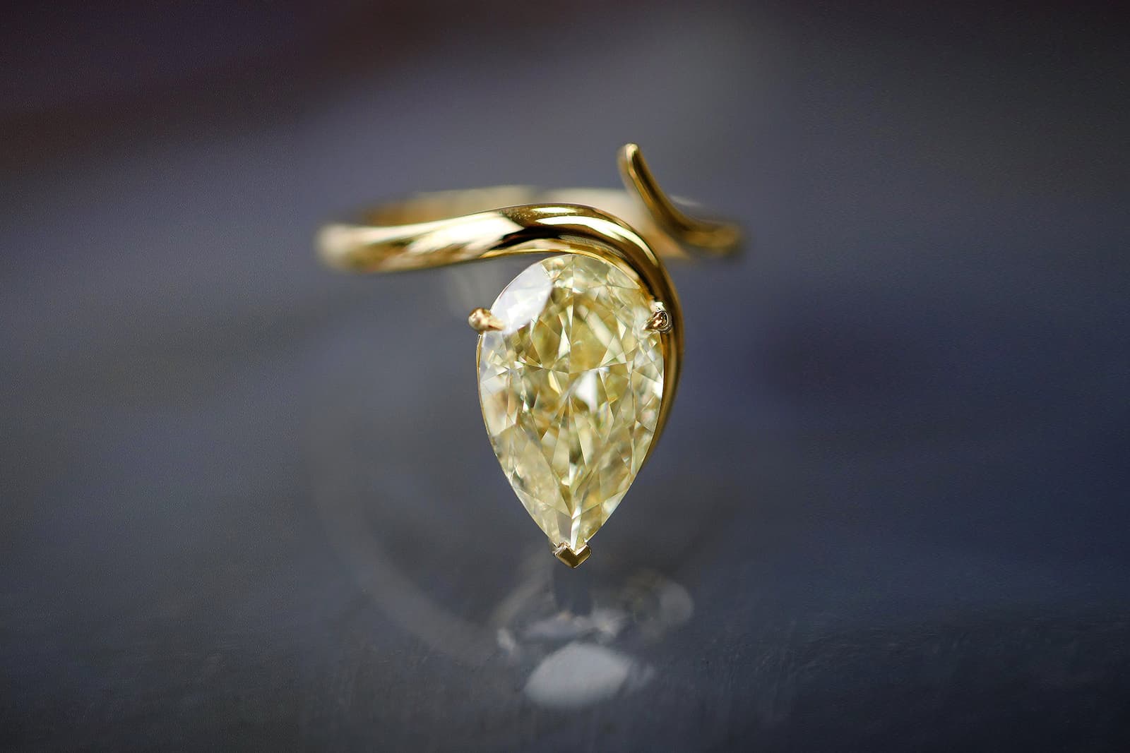  A pear-shaped yellow diamond in 18k yellow gold for a bespoke commission by IceRock Diamonds