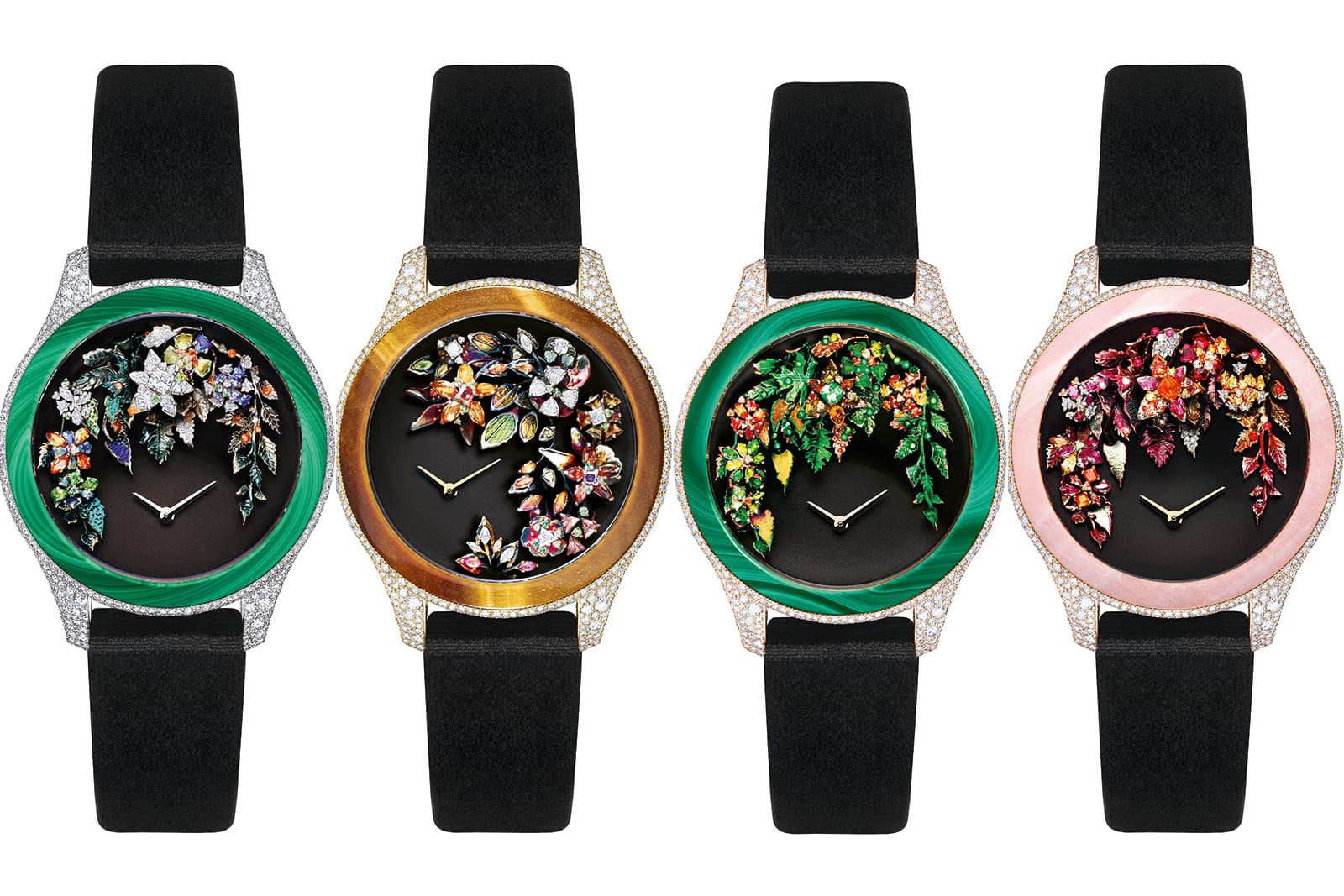  The bezel of each Dior Grand Soir Jardins de Nuit watch is crafted from carved ornamental stone 