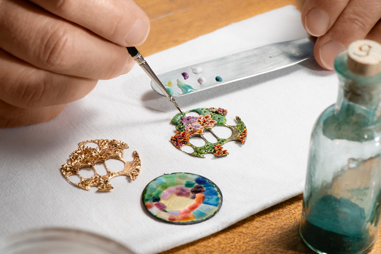  The Piaget Rose collection of watches are hand-decorated with enamel and gemstones