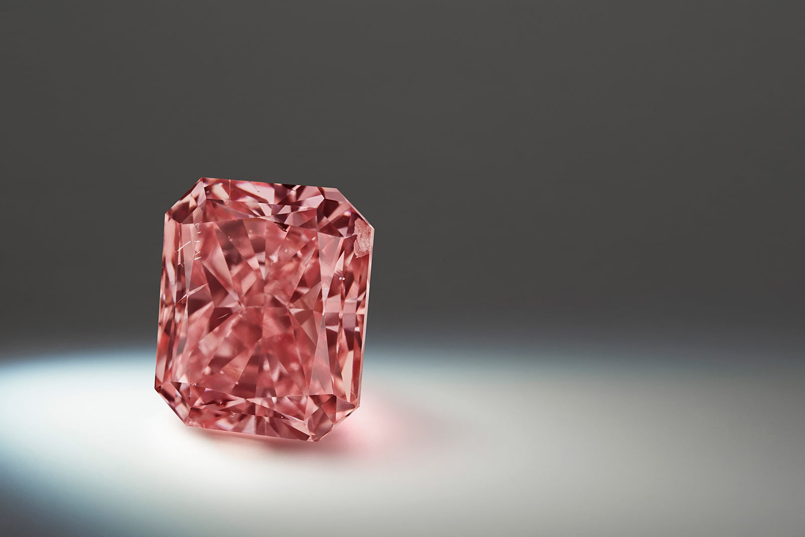 The Argyle Eclipse, a radiant-shaped 3.47 carat diamond that is the largest fancy intense pink diamond ever offered at an Argyle Pink Diamonds Tender