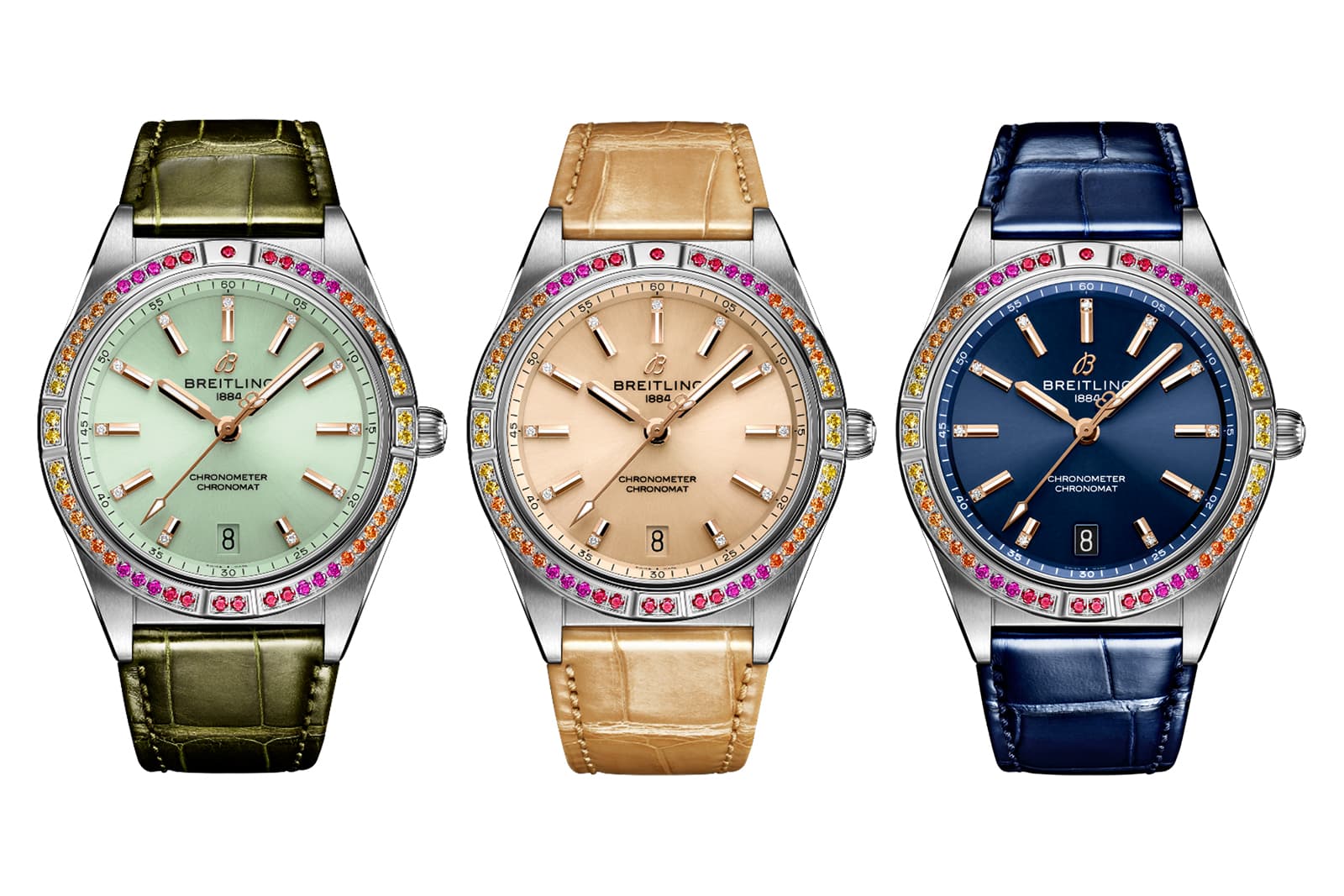  The three watches in the Breitling Chronomat Automatic 36 South Sea capsulecollection 