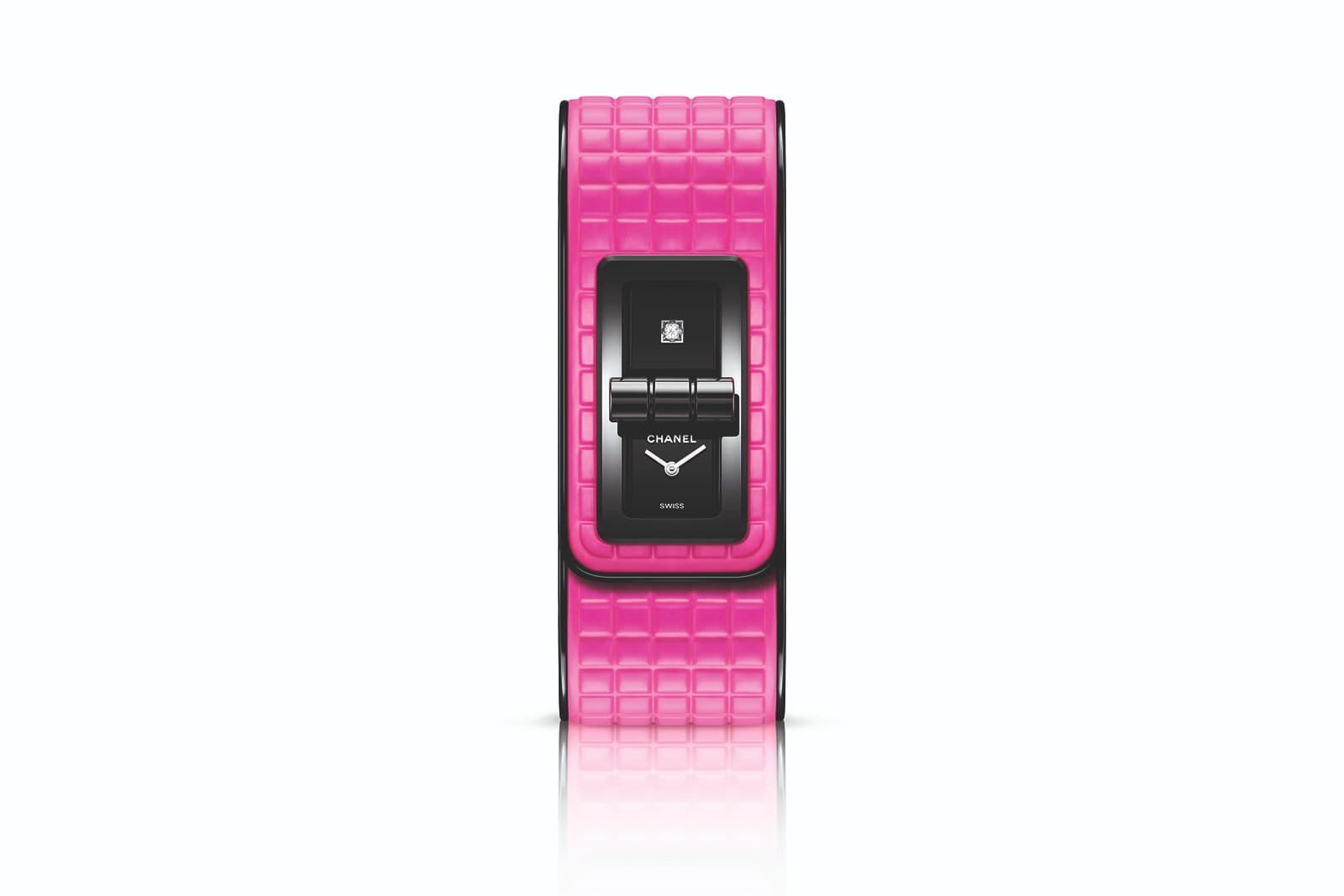  Chanel Code Coco Electro watch with neon pink quilted pattern calfskin leather