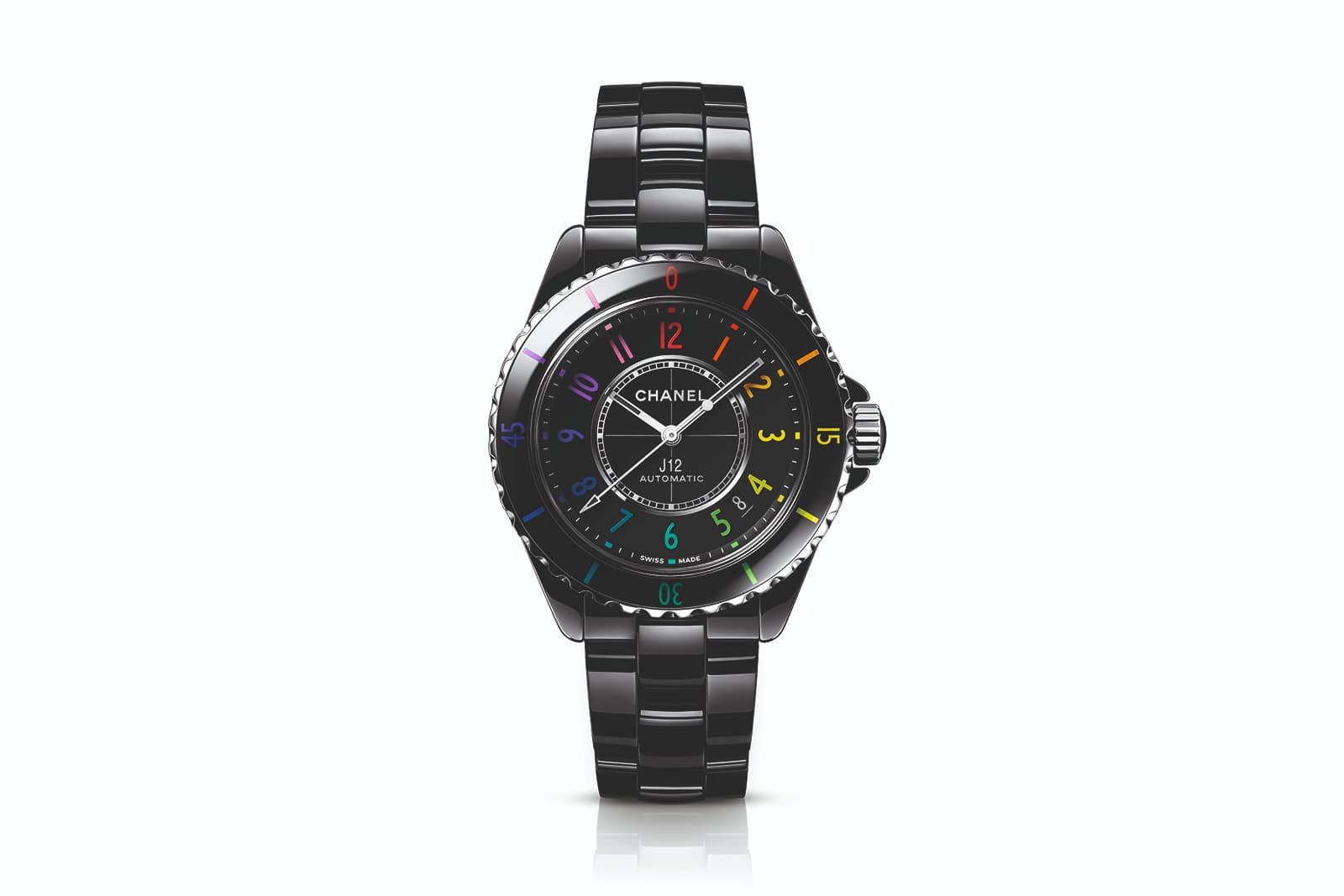  Chanel J12 Electro watch with neon rainbow indices, black ceramic and stainless steel