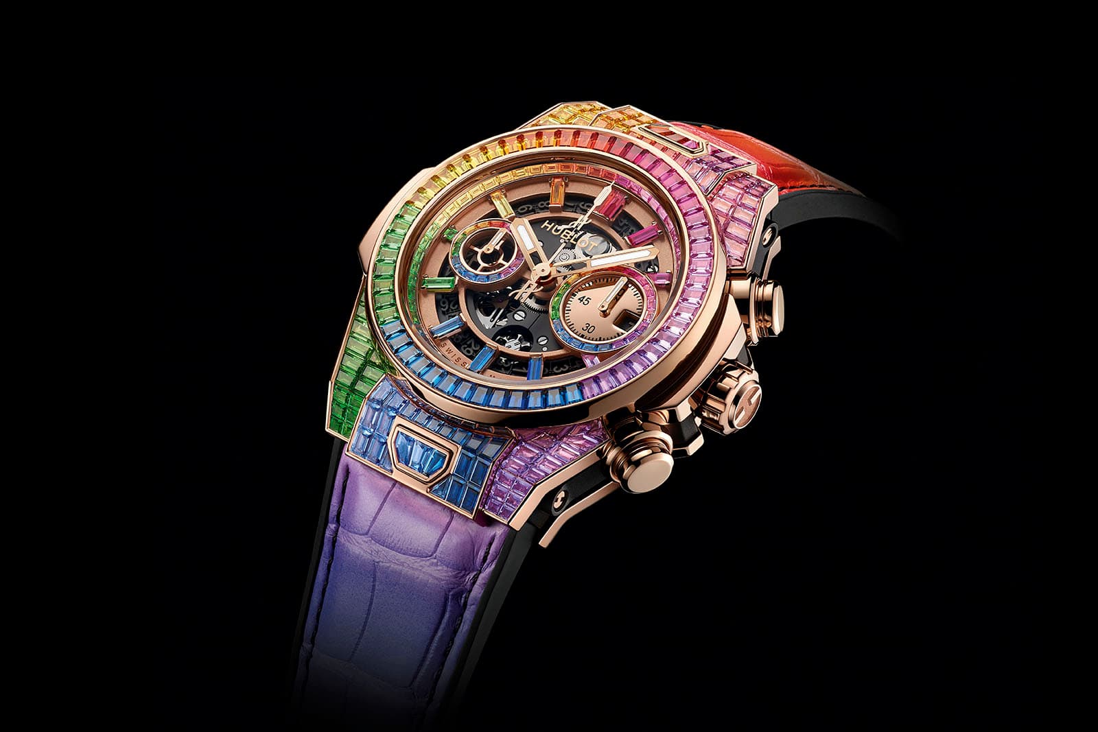  The Hublot Big Bang Unico High Jewellery Rainbow watch has a total weight of 24 carats