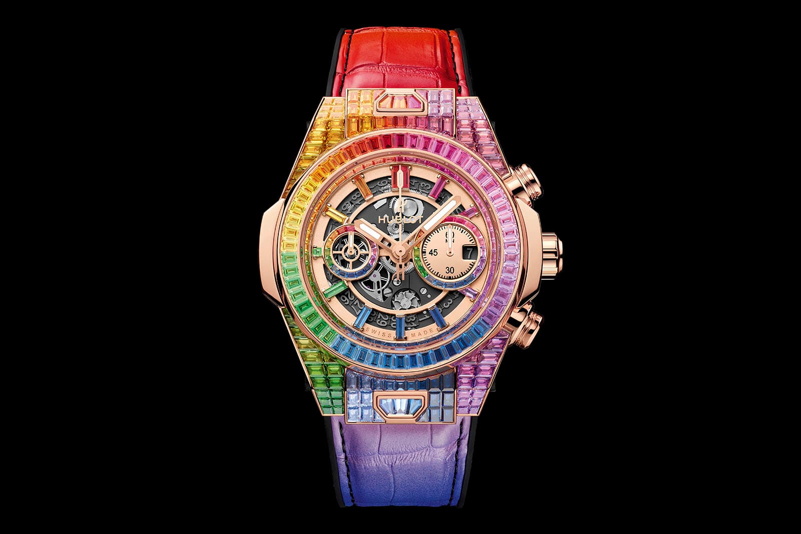  The Hublot Big Bang Unico High Jewellery Rainbow watch features 290 individual gemstones 