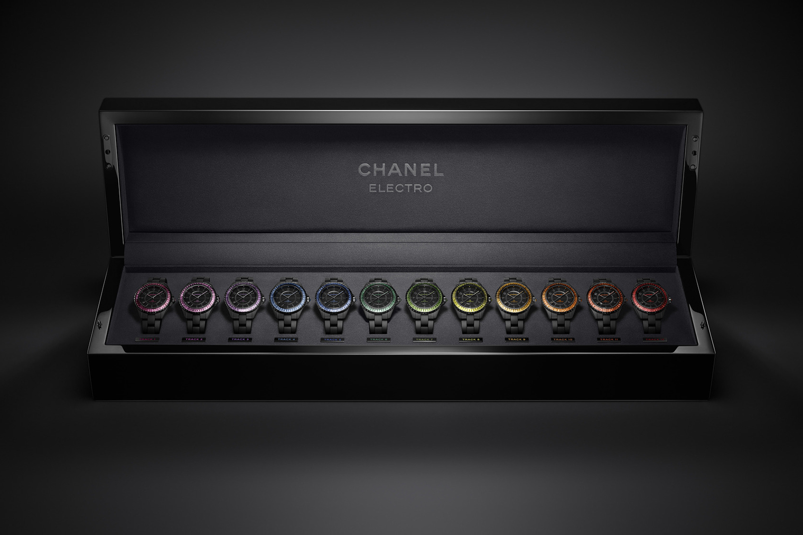 Chanel J12 Electro Box with 12 unique brightly coloured timepieces