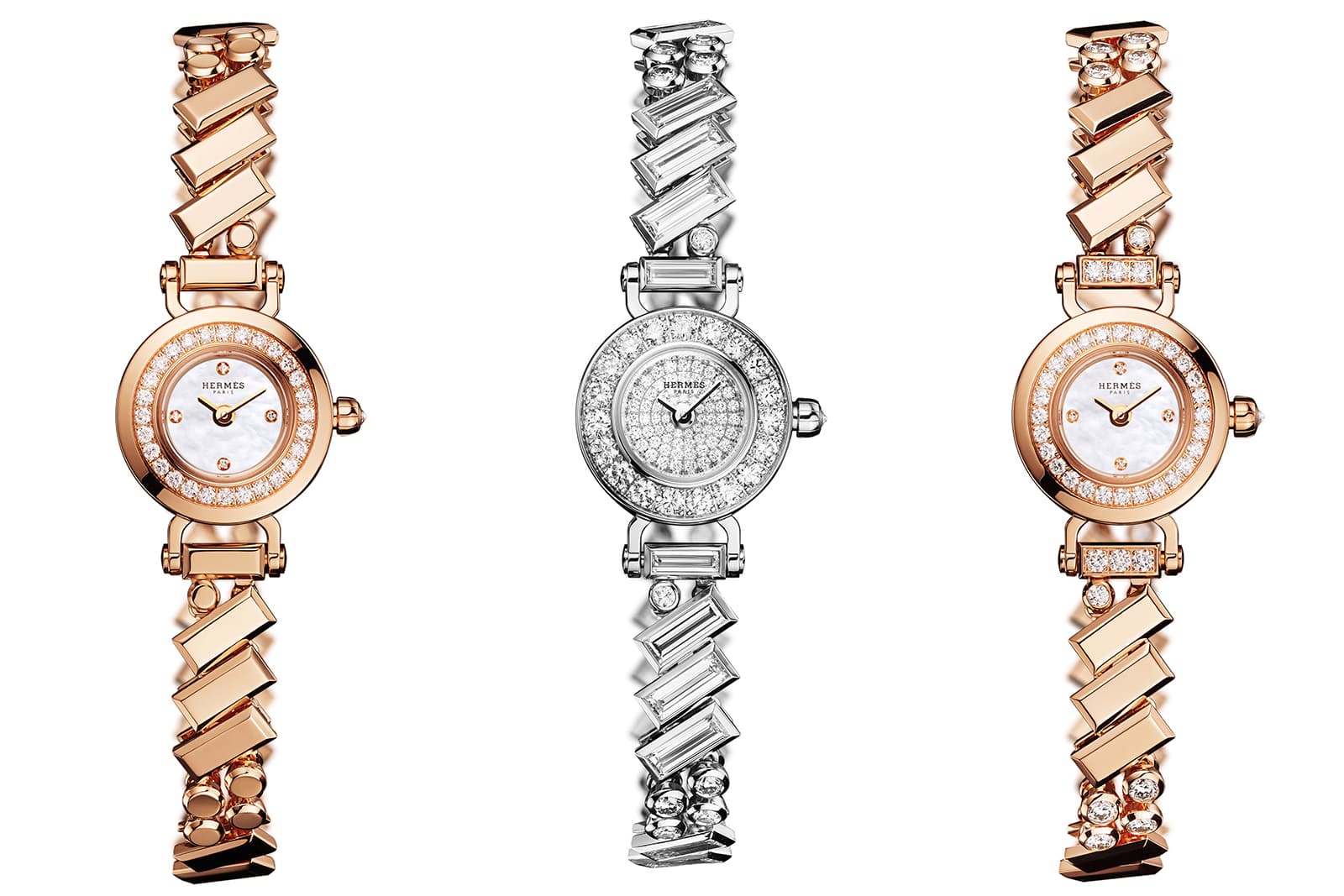  Variations of the Hermès Faubourg Polka watch including a fully diamond version