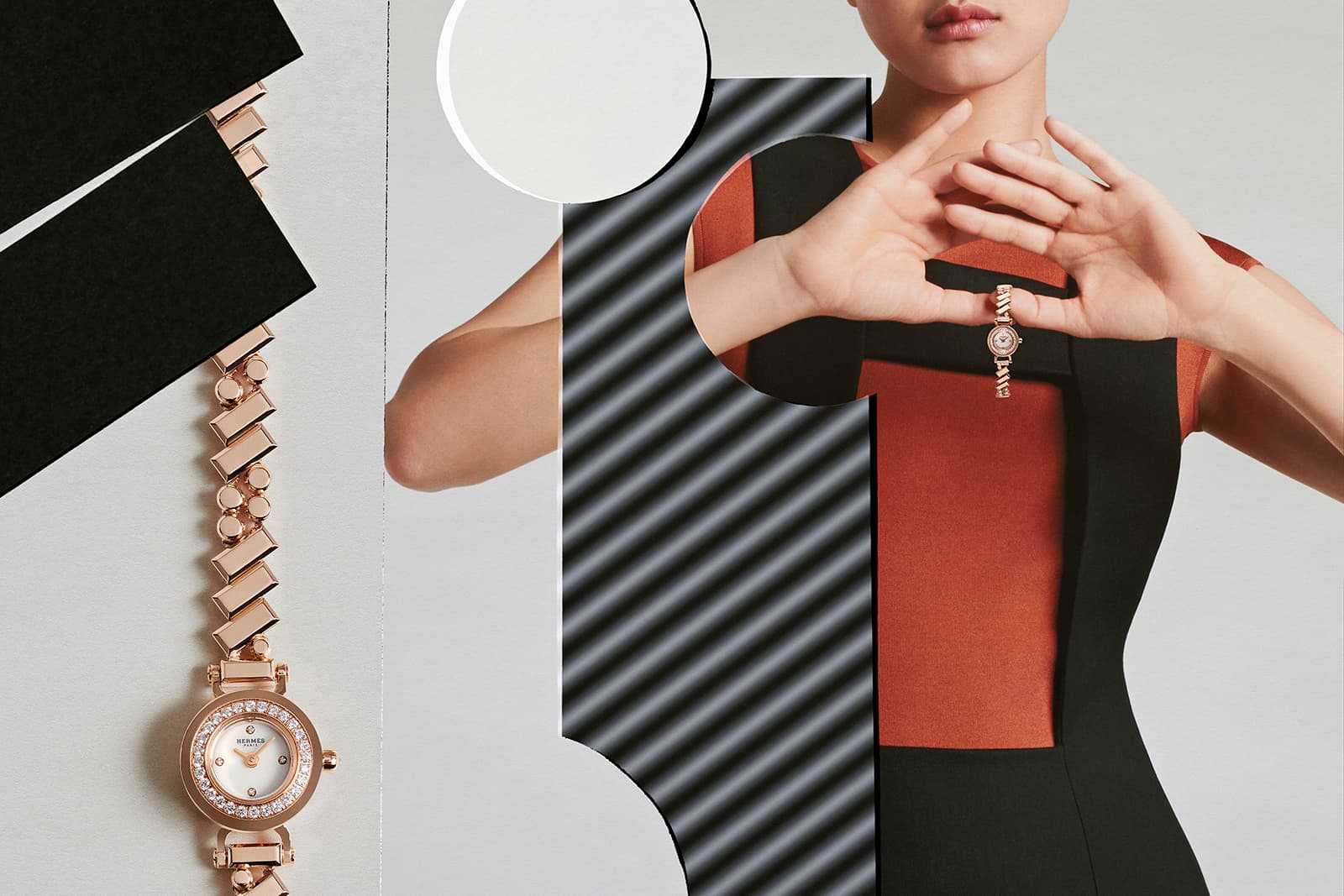 The Hermès Faubourg Polka watch in rose gold