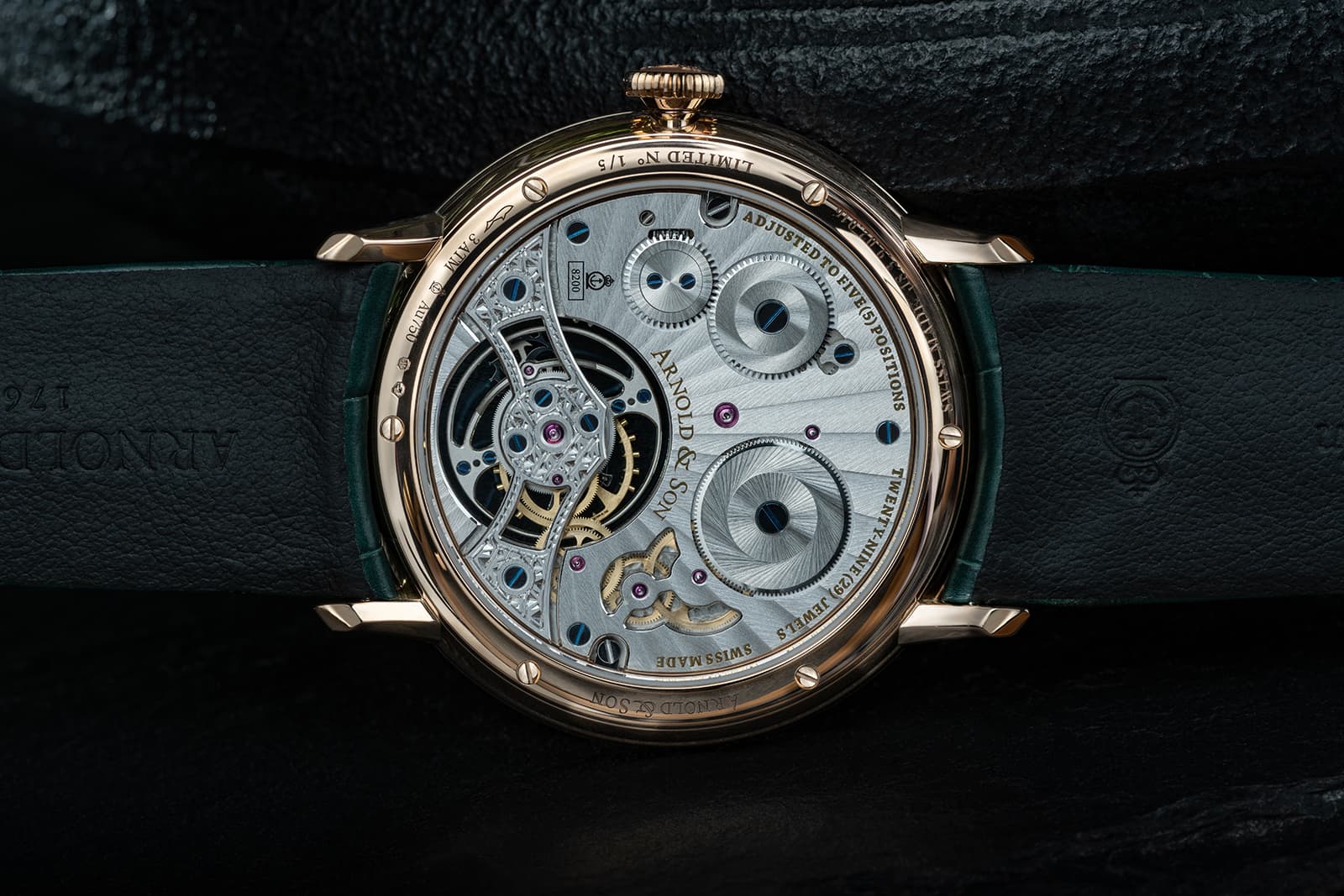  The Arnold & Son Ultrathin Tourbillon Dragon & Phoenix contains a skeletonised tourbillion movement that’s just 2.97mm thick