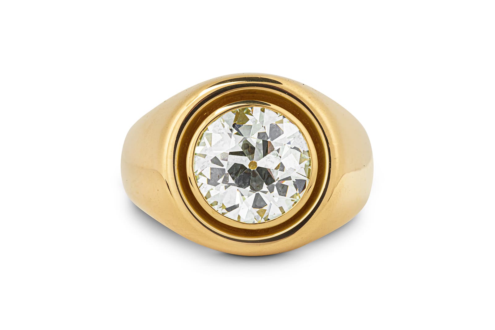  Jessie Thomas 18k gold cocktail ring with a 3 carat brilliant-cut diamond solitaire