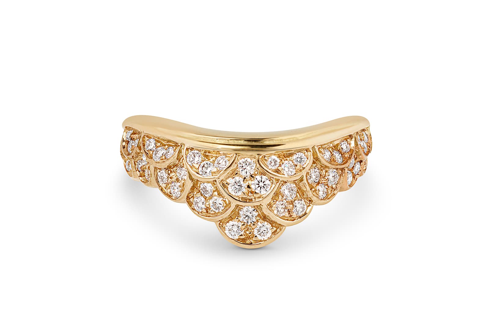  Jessie Thomas Scalloped cocktail ring in 18k gold with diamonds 