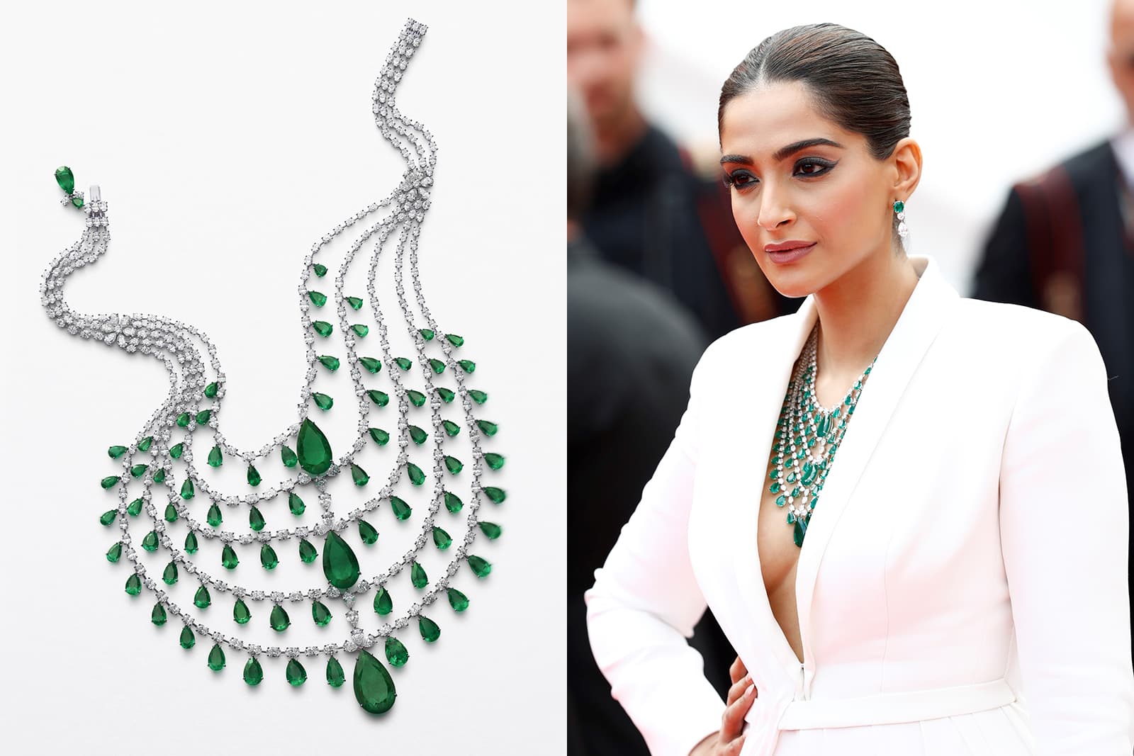 Sonam Kapoor in an emerald necklace by Chopard