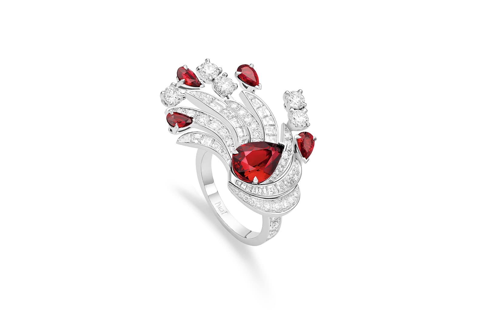  Piaget Blazing Night ring with pear-shaped rubies and diamonds from the Extraordinary Lights High Jewellery Collection