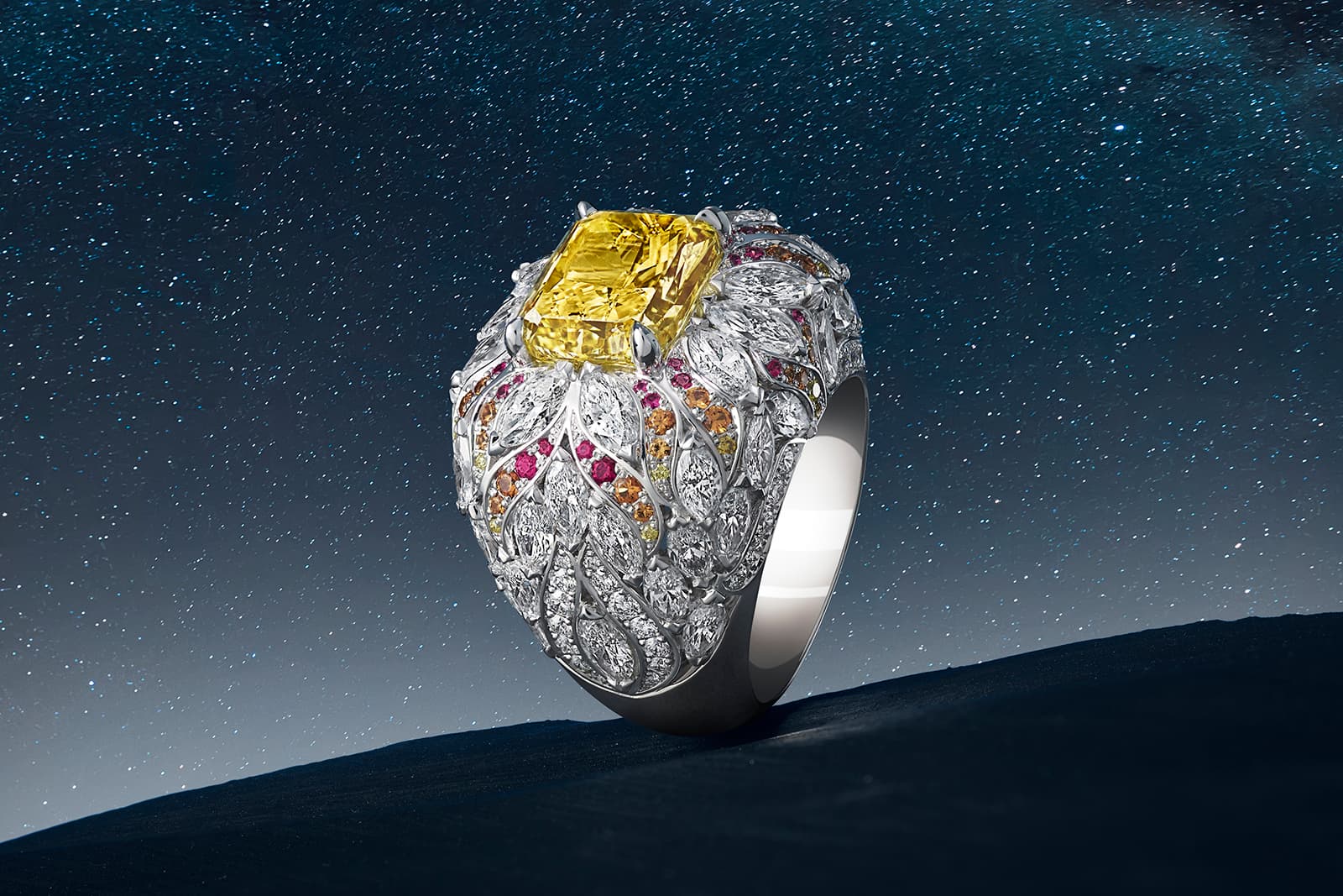  Piaget Extraordinary Lights ring with a 5.54 carat fancy vivid yellow diamond from the Extraordinary Lights High Jewellery Collection