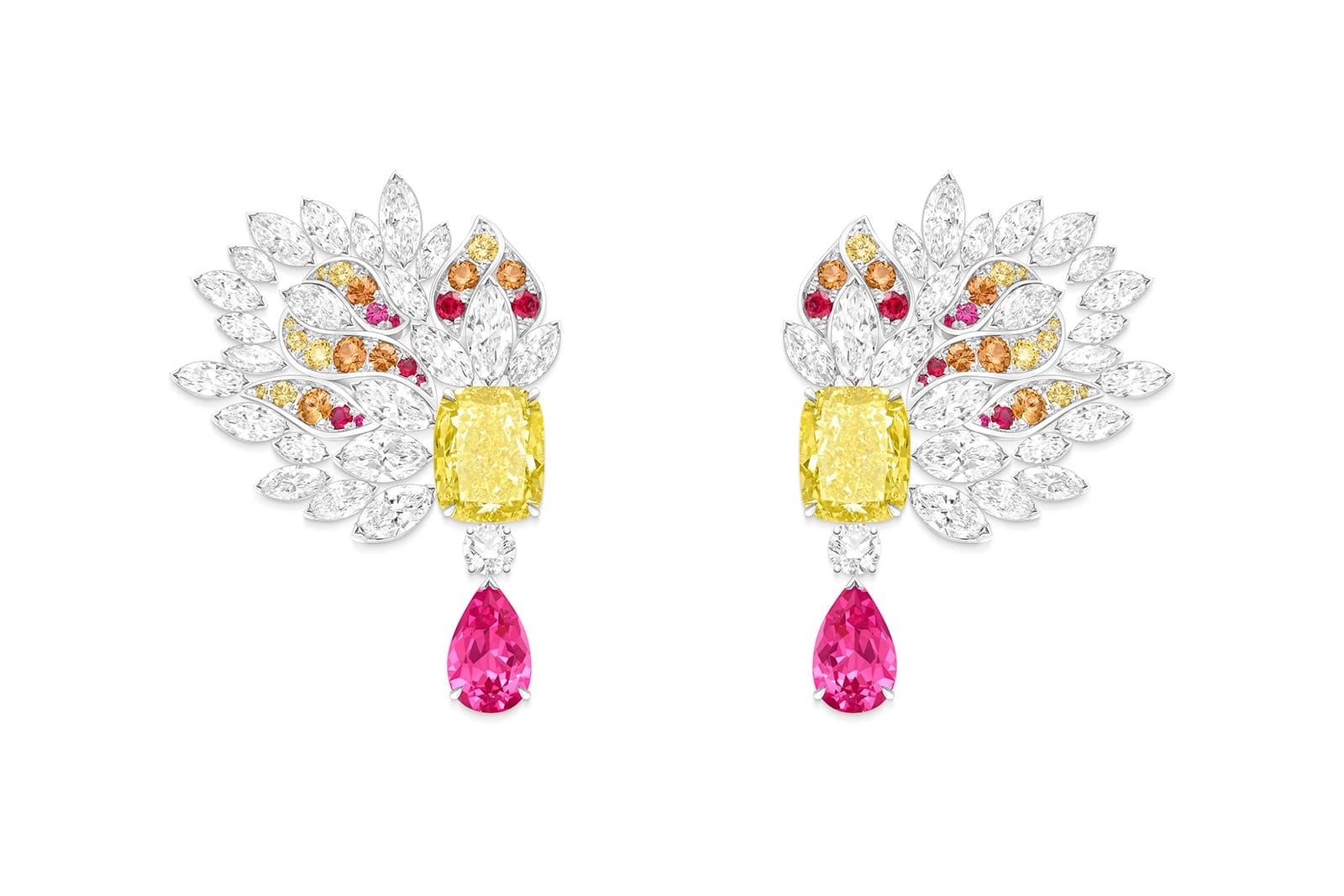  Piaget Extraordinary Lights earrings with fancy vivid yellow diamonds and pear-shaped spinels from the Extraordinary Lights High Jewellery Collection