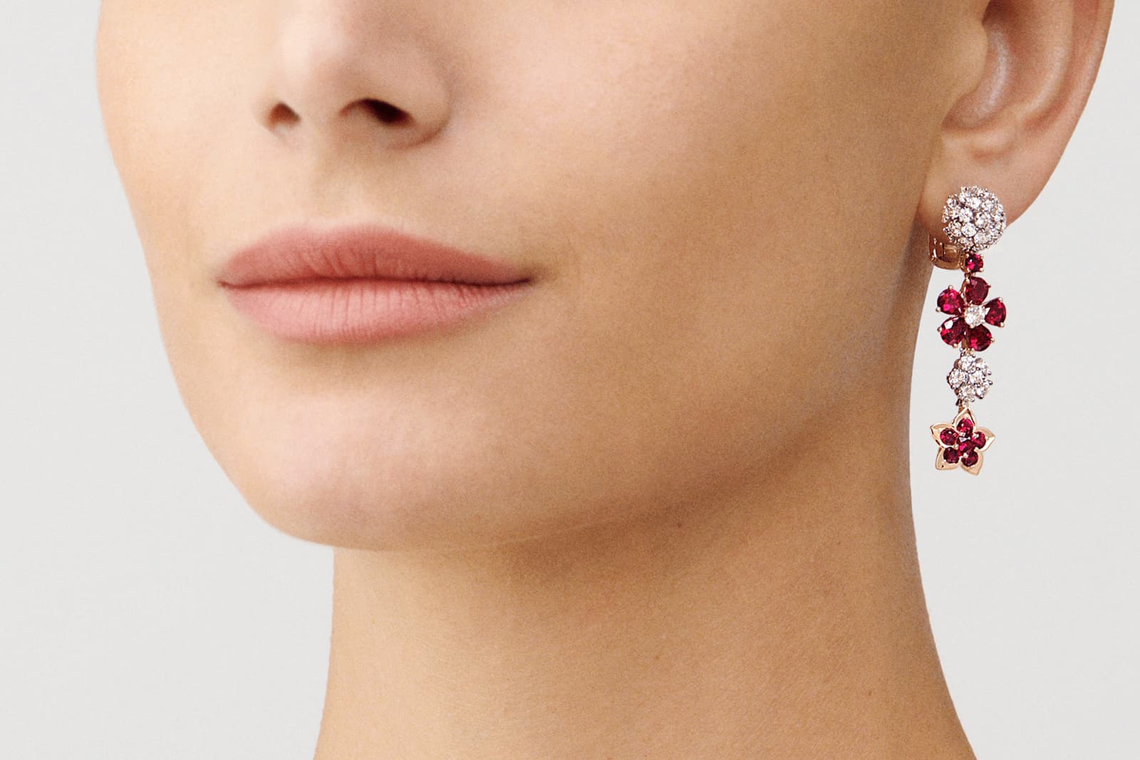 Van Cleef & Arpels Folie des Prés Collection ruby and diamond earrings in rose gold