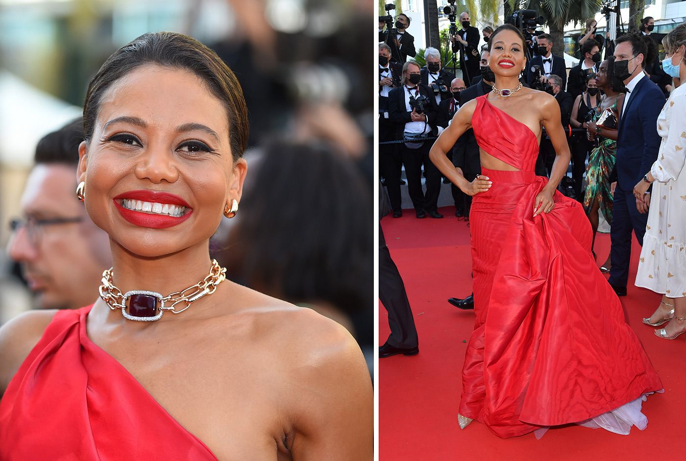  Emma Clare Thynn, the Marchioness of Bath, wore a statement Pomellato choker necklace to the Cannes Film Festival 2021 from the brand’s La Gioia di Pomellato High Jewellery collection