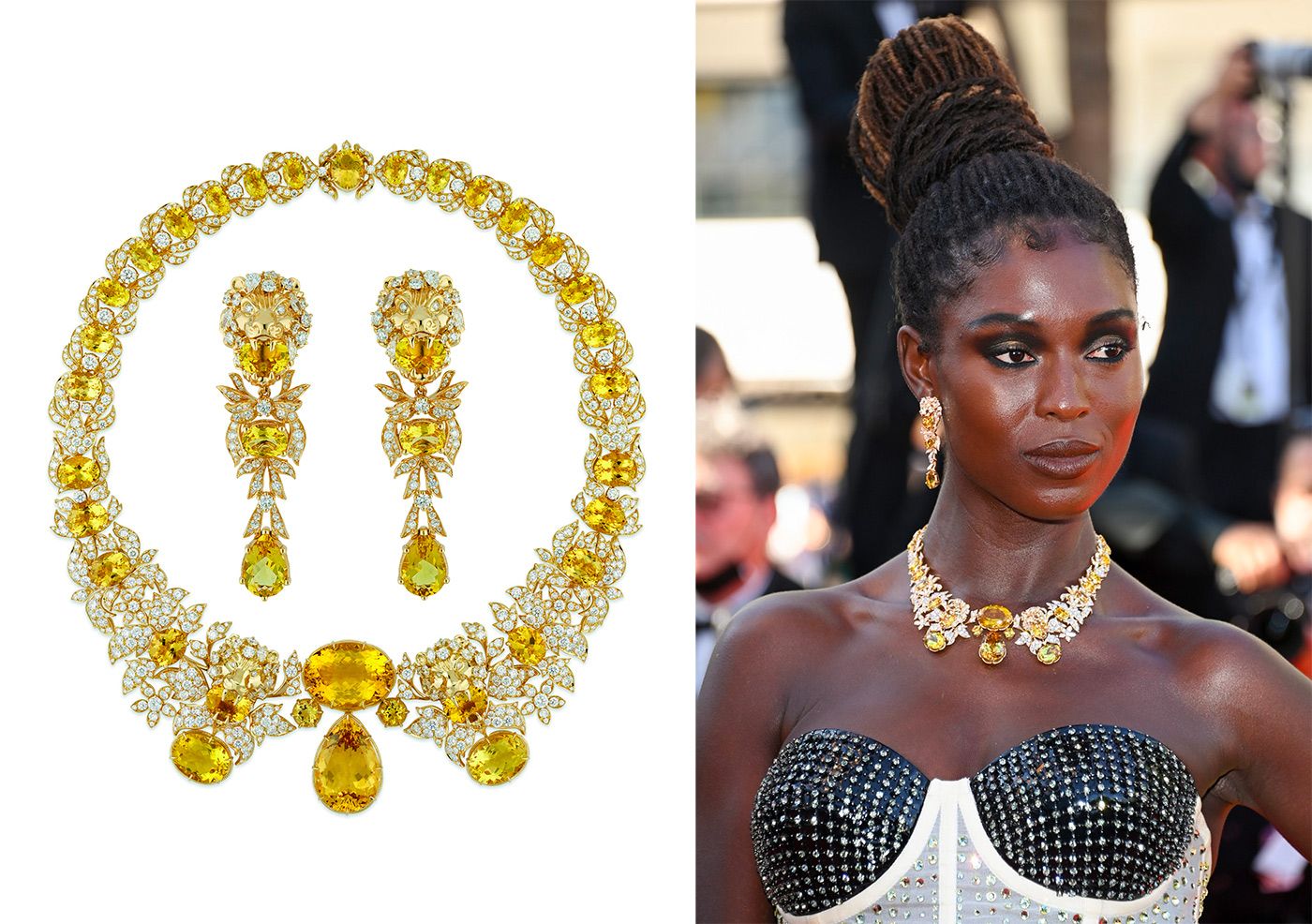 Actress Jodie Turner-Smith wore Gucci High Jewellery with yellow beryl and diamonds to the Cannes Film Festival 2021