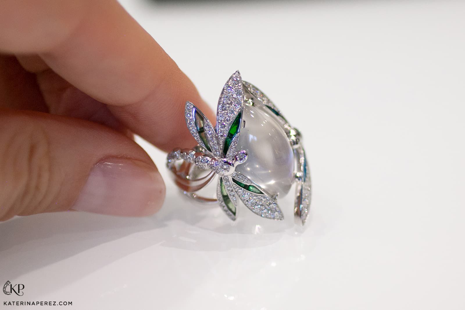 MATHON Paris Ephemeres ring in white gold with fire opal, crystal opal, diamonds, tsavorite garnets and Paraiba tourmalines