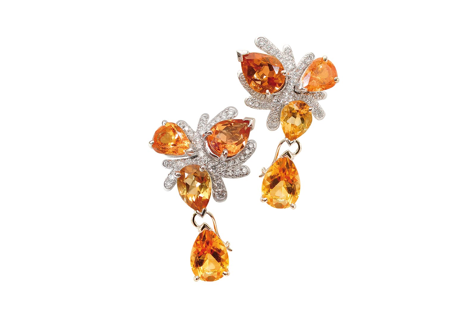  MATHON Paris Corail earrings in white gold with 5.31 carats of citrine, diamonds and spessartite garnets