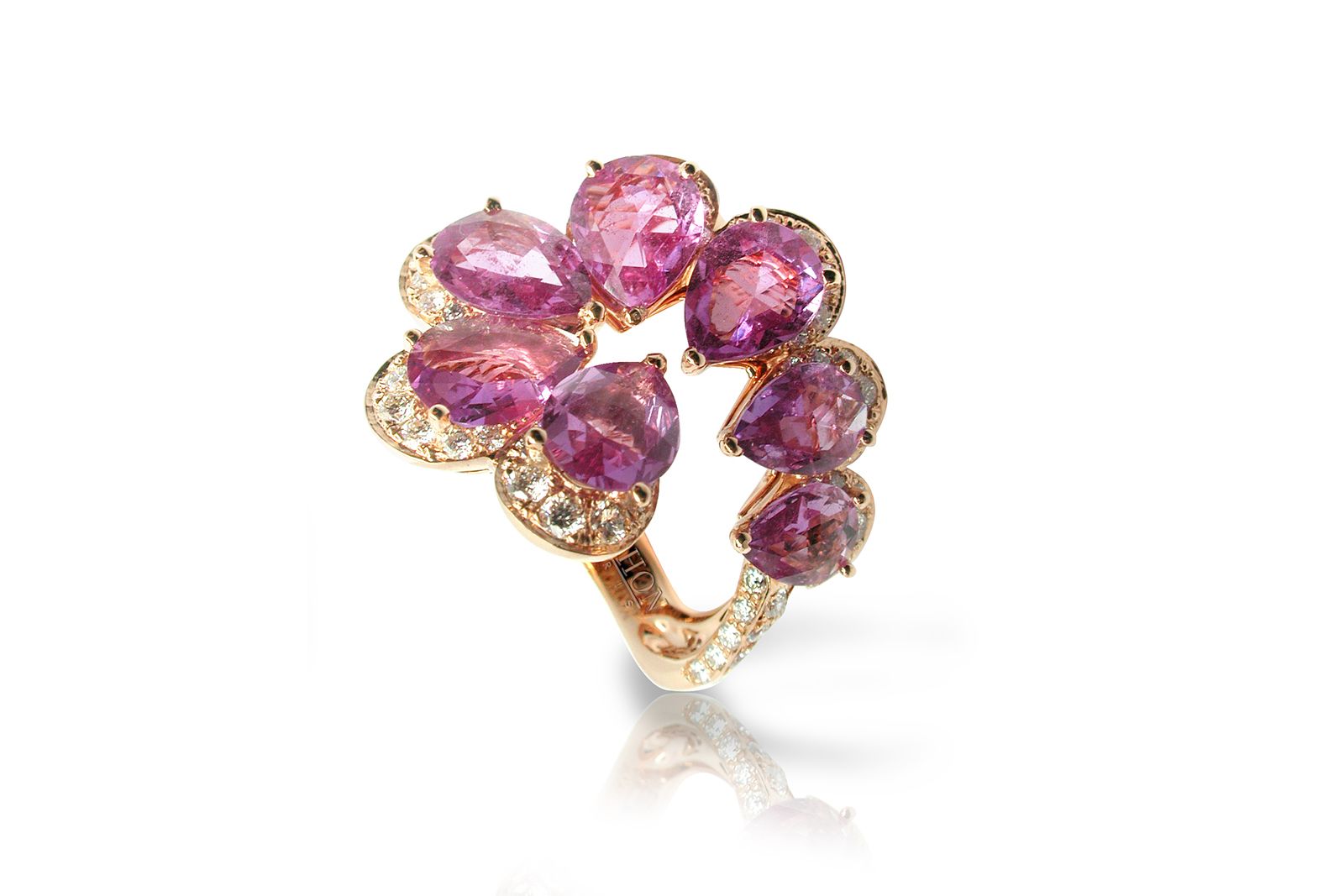  MATHON Paris Quesaco ring in red gold with diamonds and 6 carats of purple rose-cut sapphires 