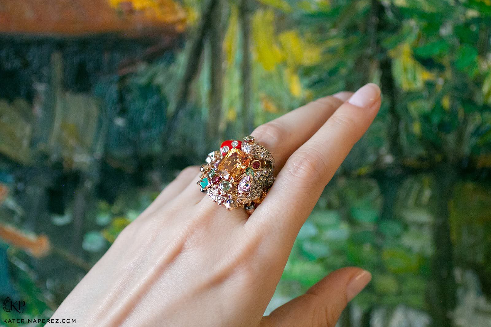  MATHON Paris Automne ring with diamonds, imperial topaz, tsavorites, fancy colour diamonds, spessartite garnets, sapphires, tourmalines, peridot, spinels and citrine