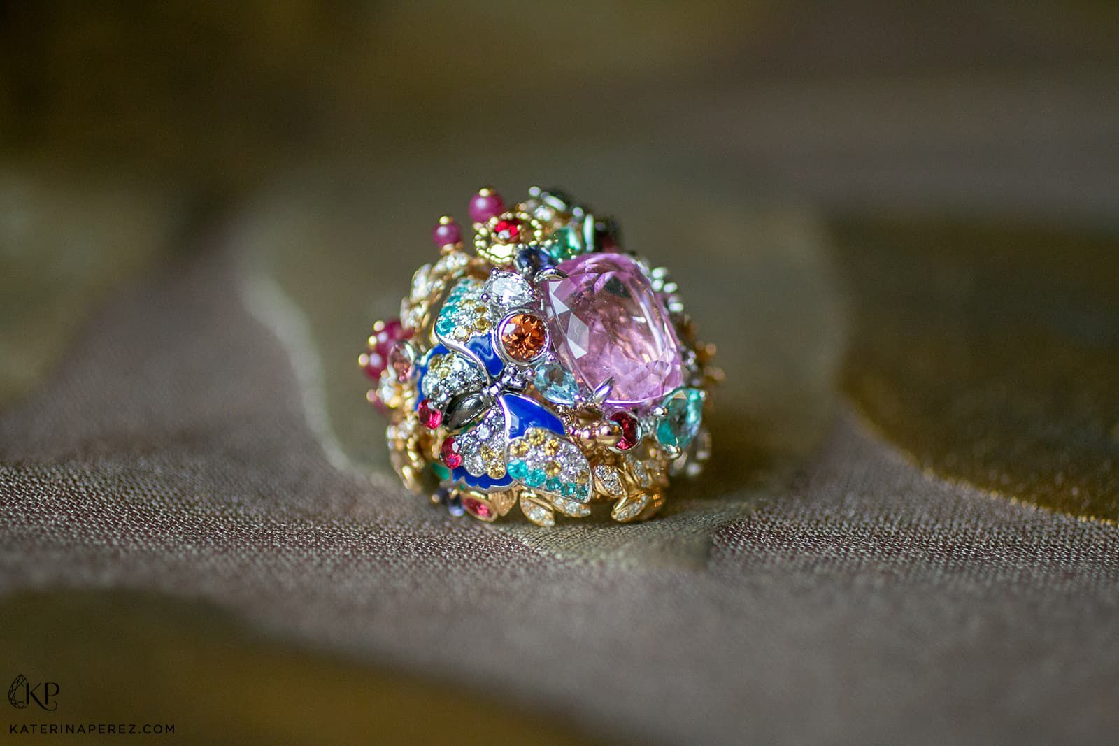  The MATHON Paris Eté ring with an array of coloured gemstones in floral patterns 
