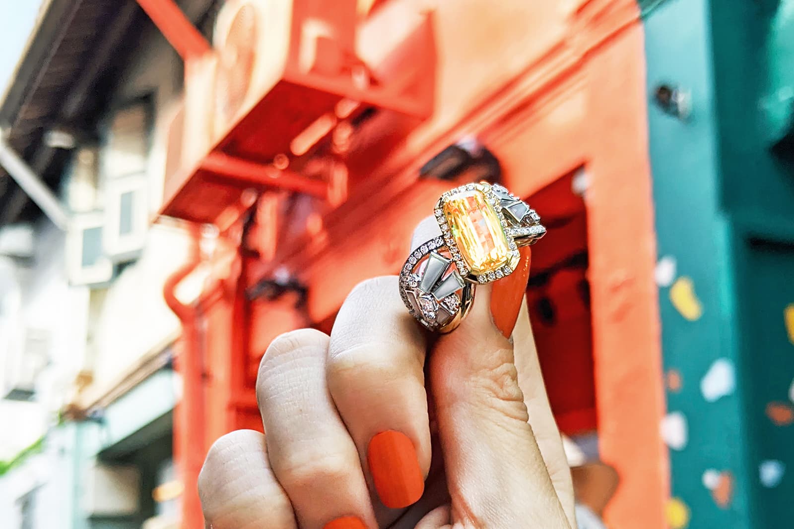  MADLY imperial topaz ring with diamonds and mother of pearl