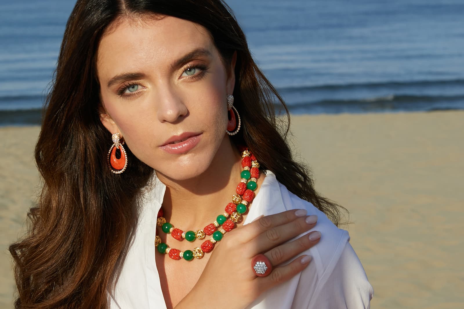  Veschetti Capri collection jewels with coral, jade and diamonds 