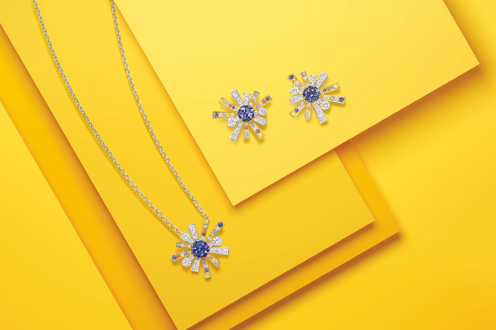  Harry Winston L - Winston Light Sparks necklace and earrings with tanzanite from the LOVE Collection