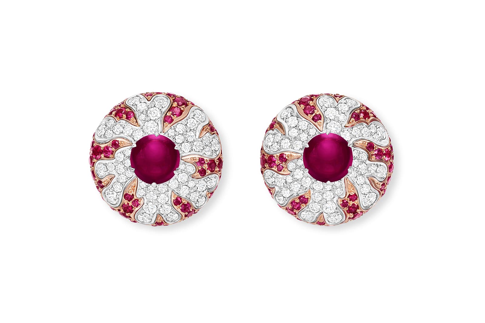  Harry Winston O - Winston Obsession Flare earrings with rubellite centre stones from the LOVE Collection