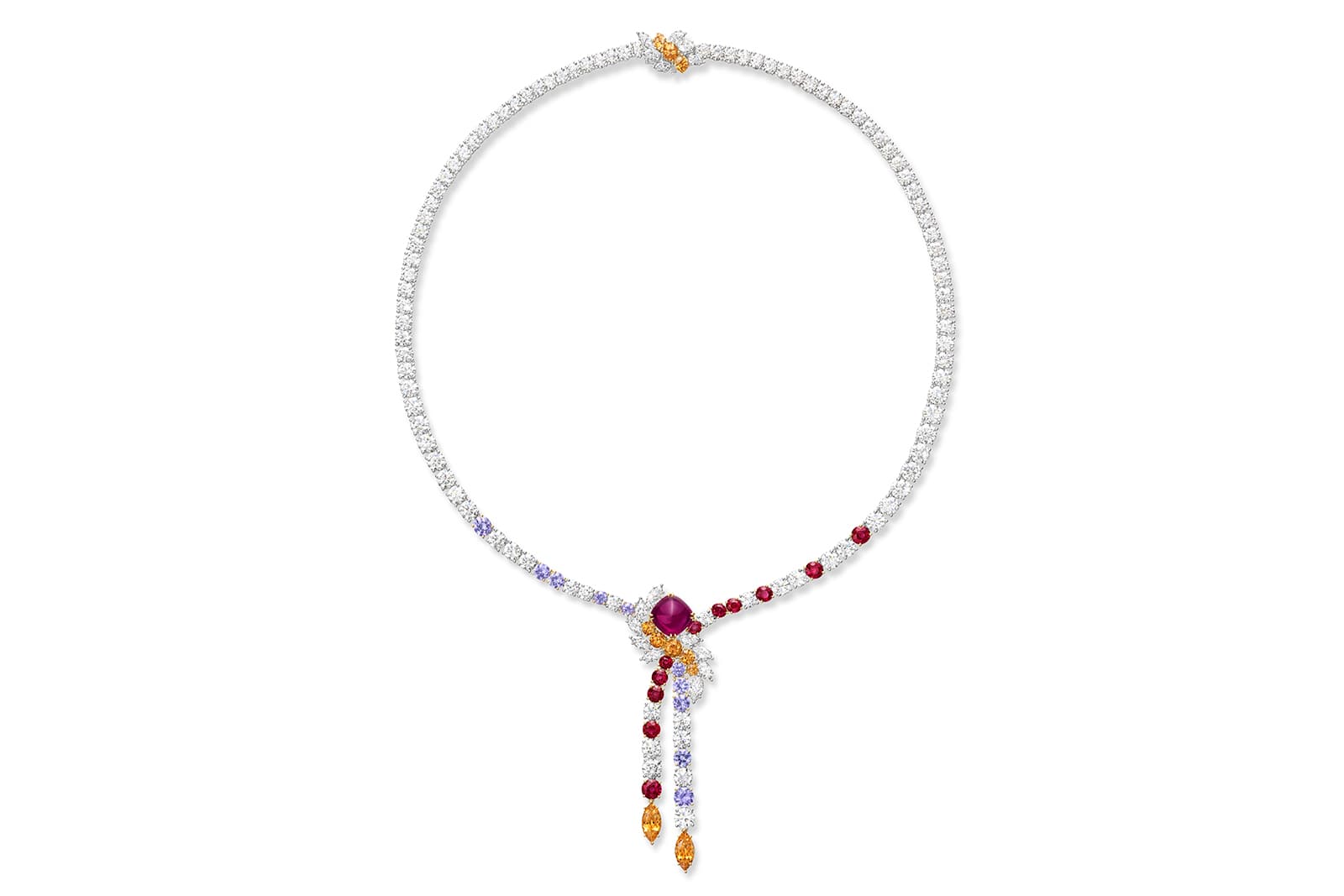 Harry Winston O - Winston Obsession Dancing Flames High Jewellery necklace with a sugarloaf cabochon ruby from the LOVE Collection