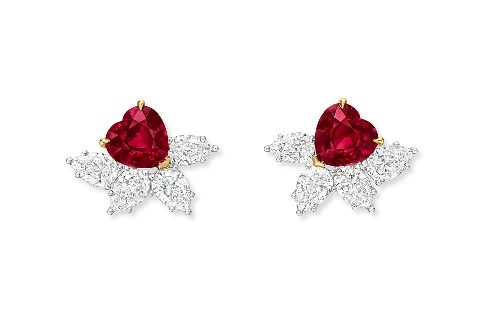  Harry Winston V - Winston Vow Dual Hearts earrings with heart shaped rubies and diamonds from the LOVE Collection