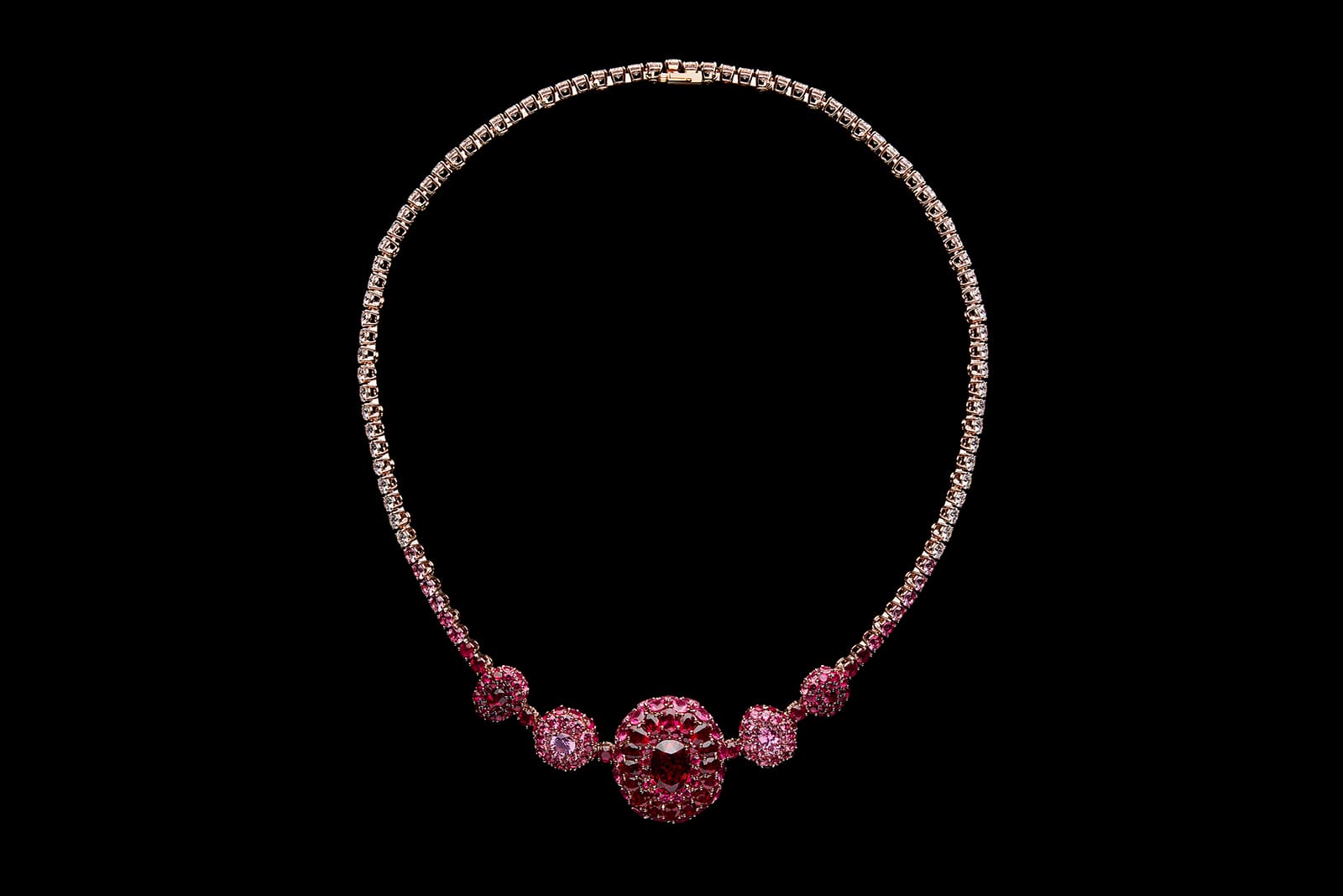 Dior Rose Rose Couture Abstraite Ruby necklace in pink gold, diamonds, pink sapphires and rubies