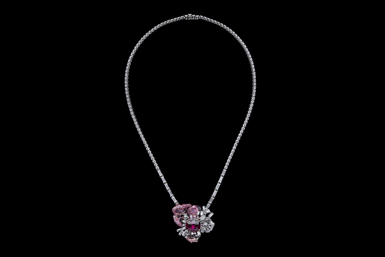 Dior Rose Rose Vitrail Ruby necklace in white and pink gold, platinum, diamonds, ruby, pink and sapphires and rubellites