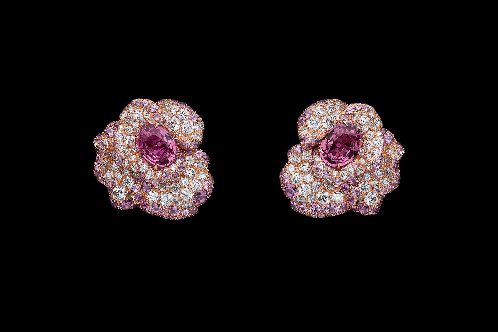  Dior Rose Rose Mantique Pink Sapphire earrings in white and pink gold, diamonds, purple garnets and pink sapphires 