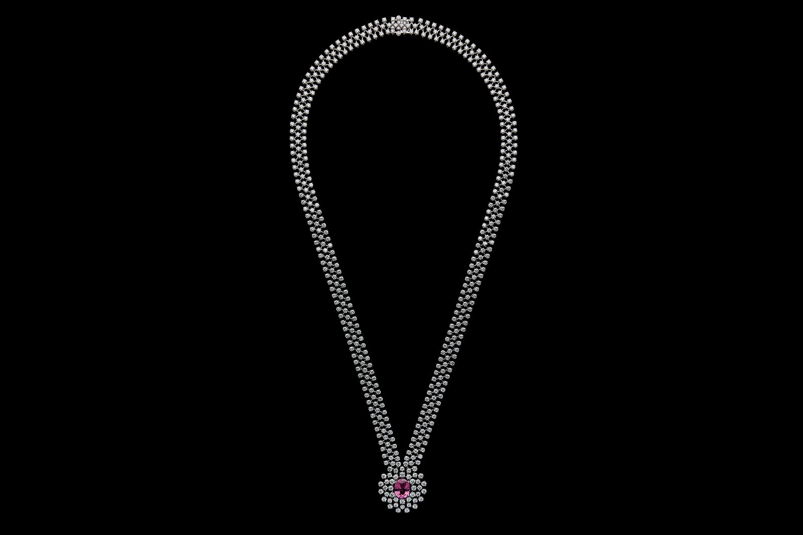  Dior Rose Couture High Jewellery necklace with diamonds and pink sapphires 