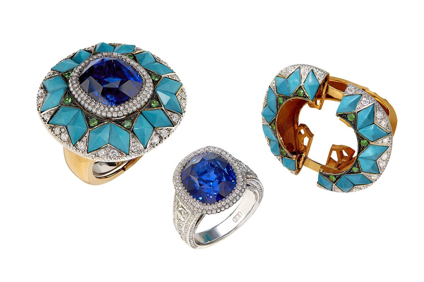 Ricardo Basta sapphire ring with a turquoise and diamond 'jacket' 
