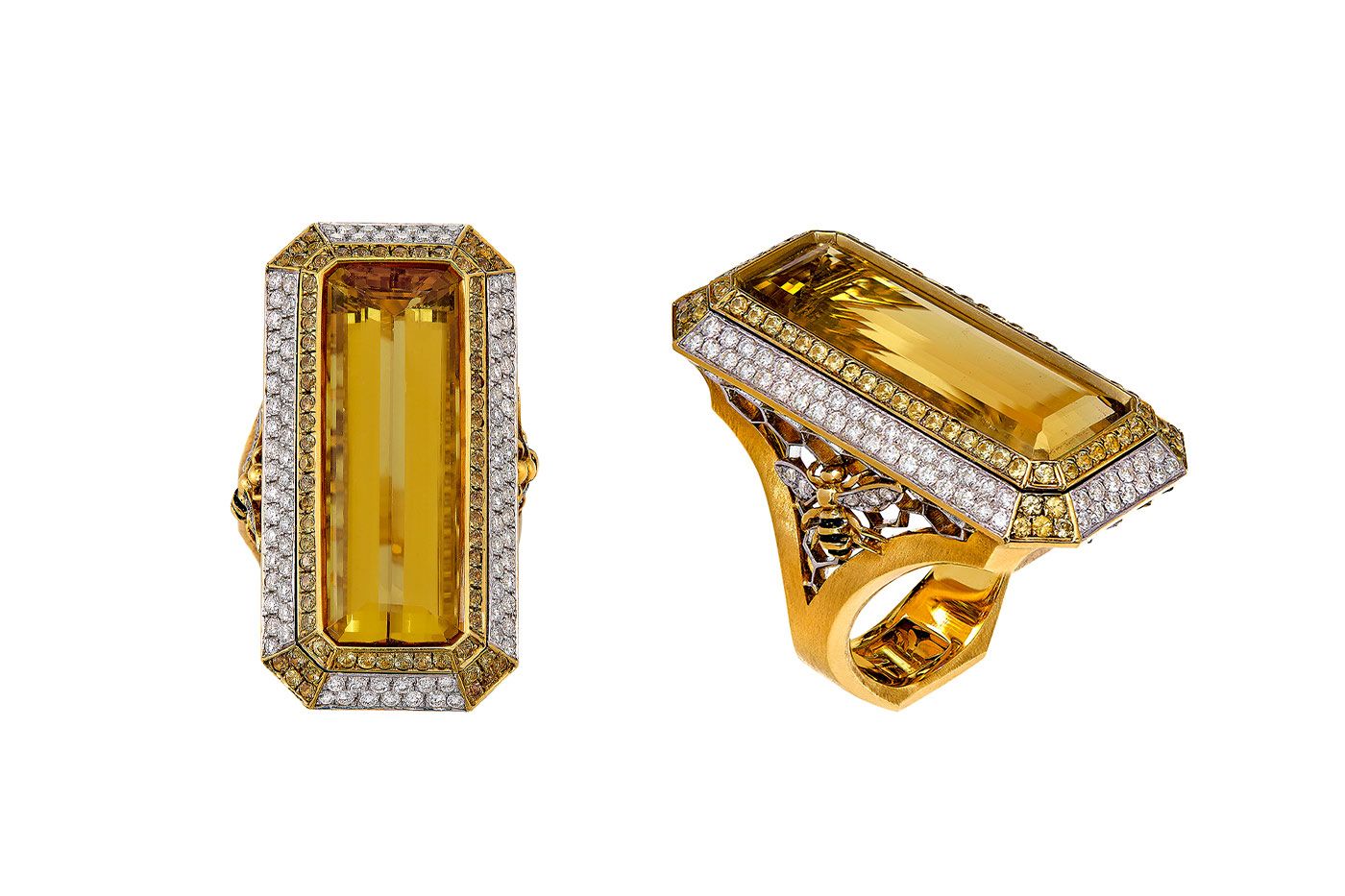  Ricardo Basta Bee ring with a central heliodor gemstone 