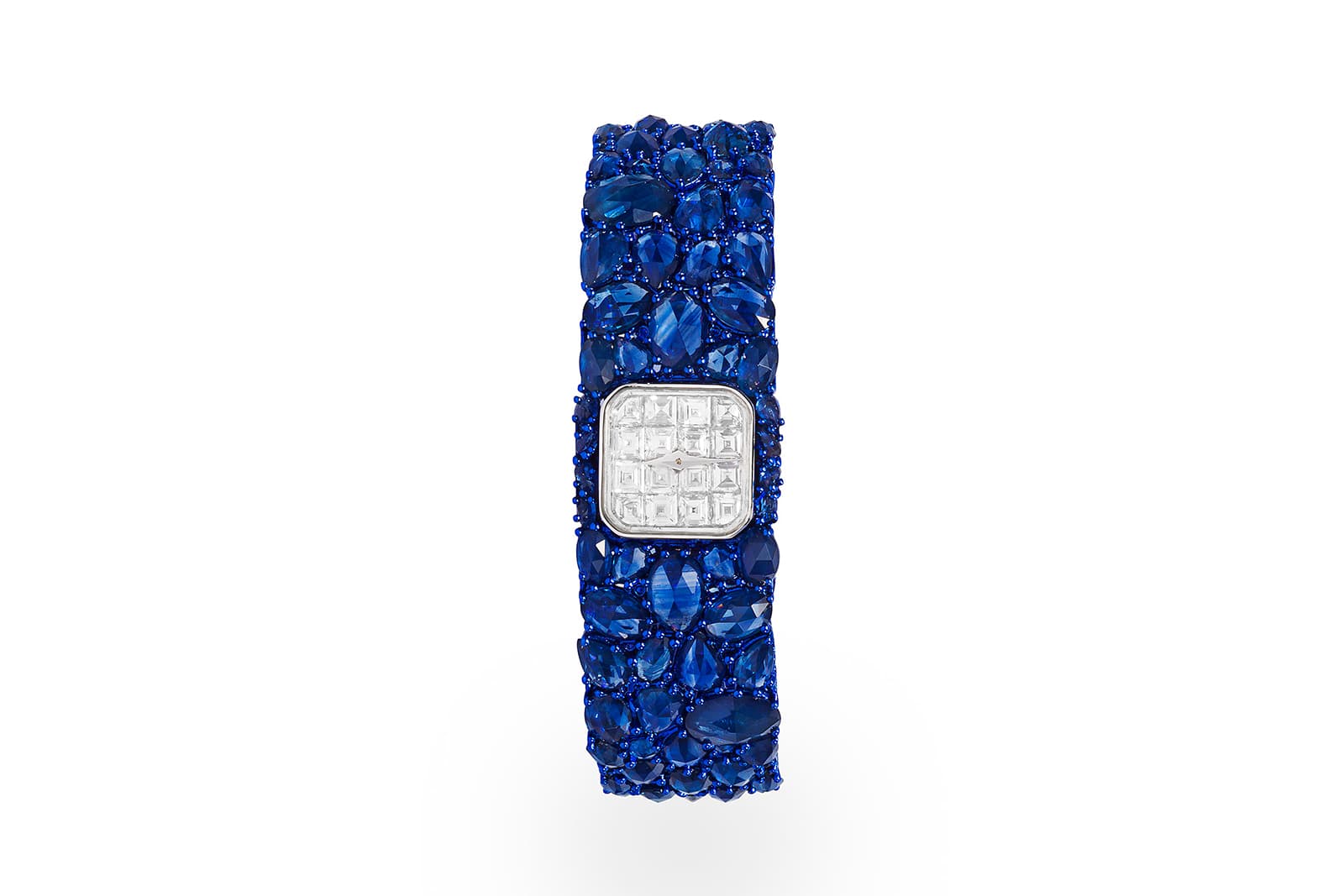  Nour by Jahan Deep Passion watch with 39 oval-cut sapphires weighing 17.09 carats, 60 pear-shaped sapphires weighing 18.94 carats, 29 brilliant-cut sapphires weighing 2.72 carats in total and 16 fancy-cut diamonds of 2.42 carats 