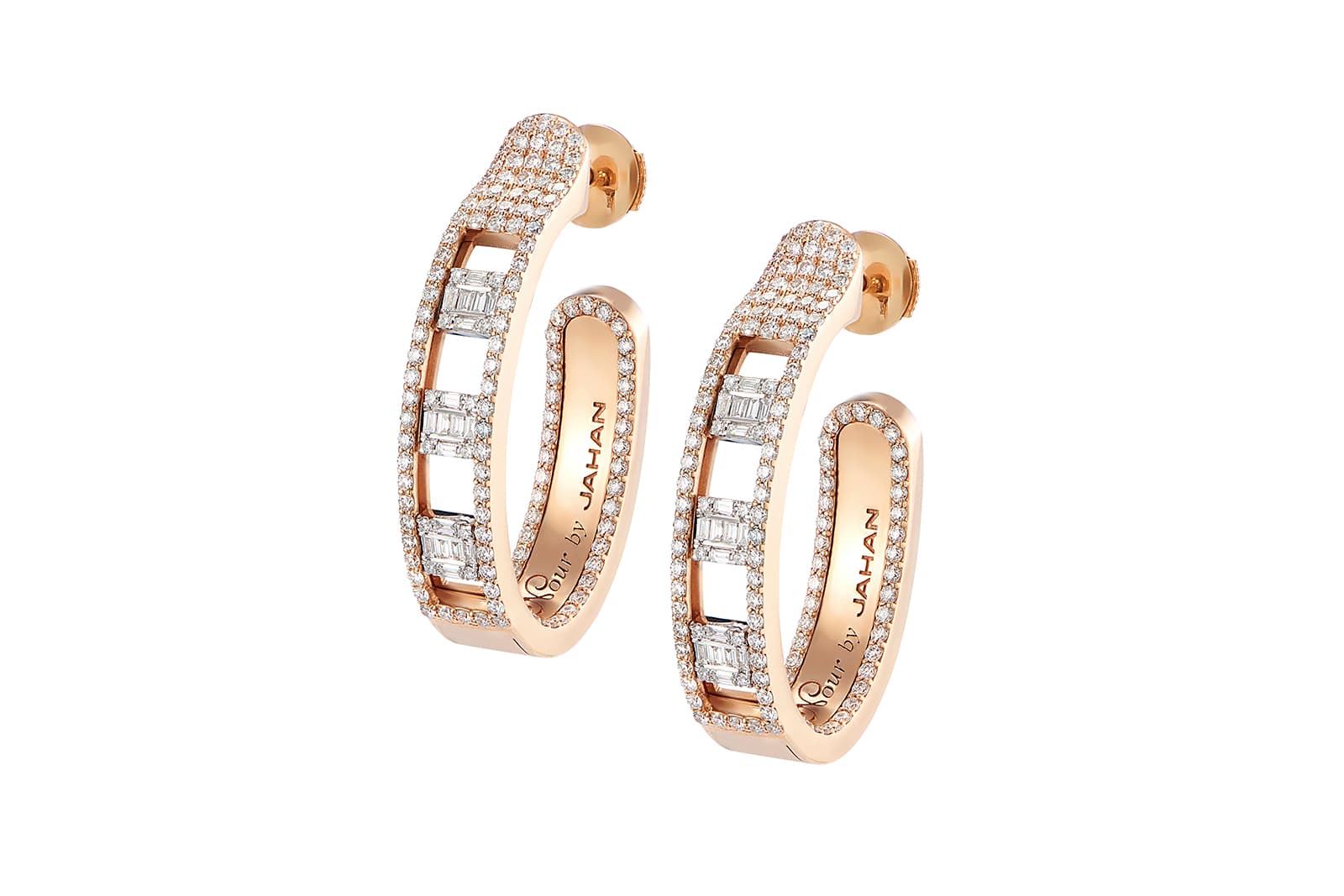  Nour by Jahan Play earrings with mixed-cut white diamonds weighing 2.62 carats in 18k rose gold
