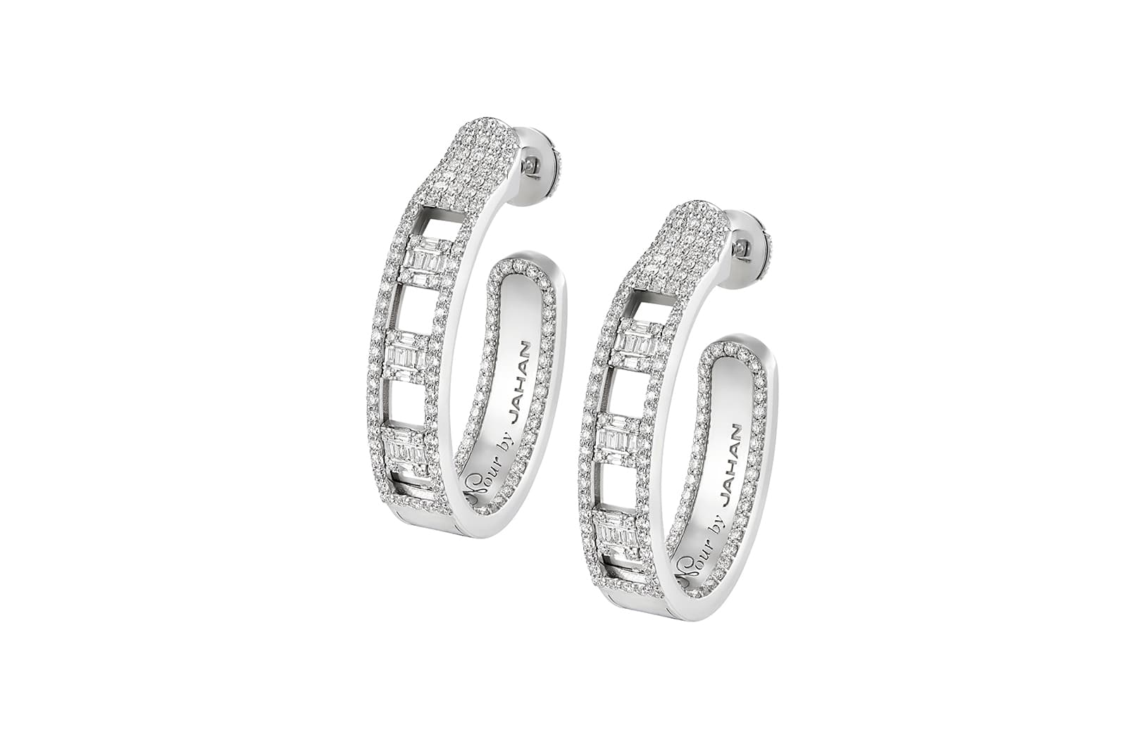  Nour by Jahan Play earrings with mixed-cut white diamonds weighing 2.62 carats in 18k white gold